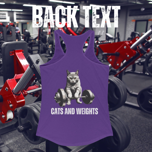 BACK DESIGN Cats and Weights Tank Top Cats Lifting Weights Powerlifting Kitty Tank Tops