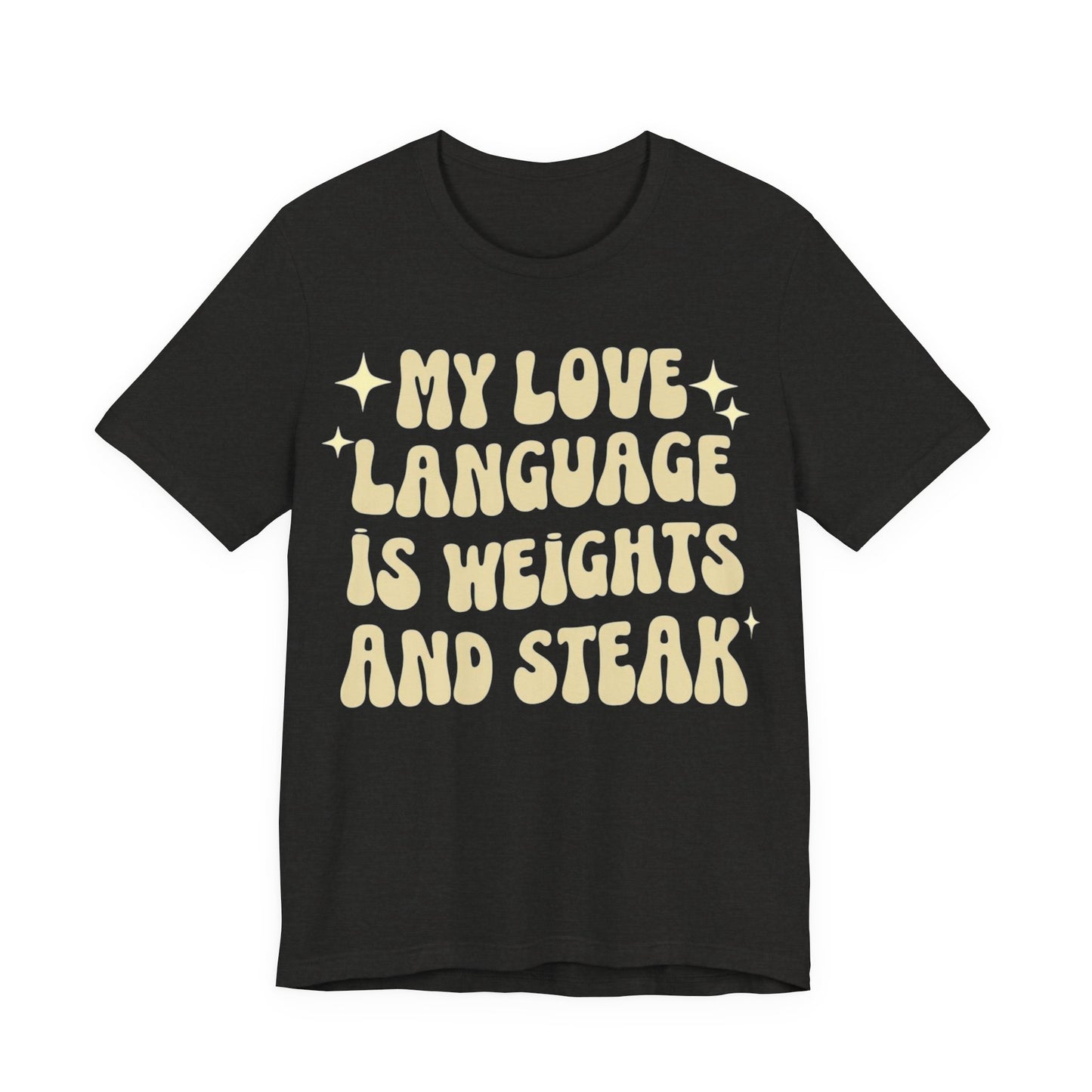 Weights and Steak Lover Unisex Tee, Gym Workout Shirt, Fitness Enthusiast Gift, Funny Weightlifting T-Shirt, Muscle Building Top