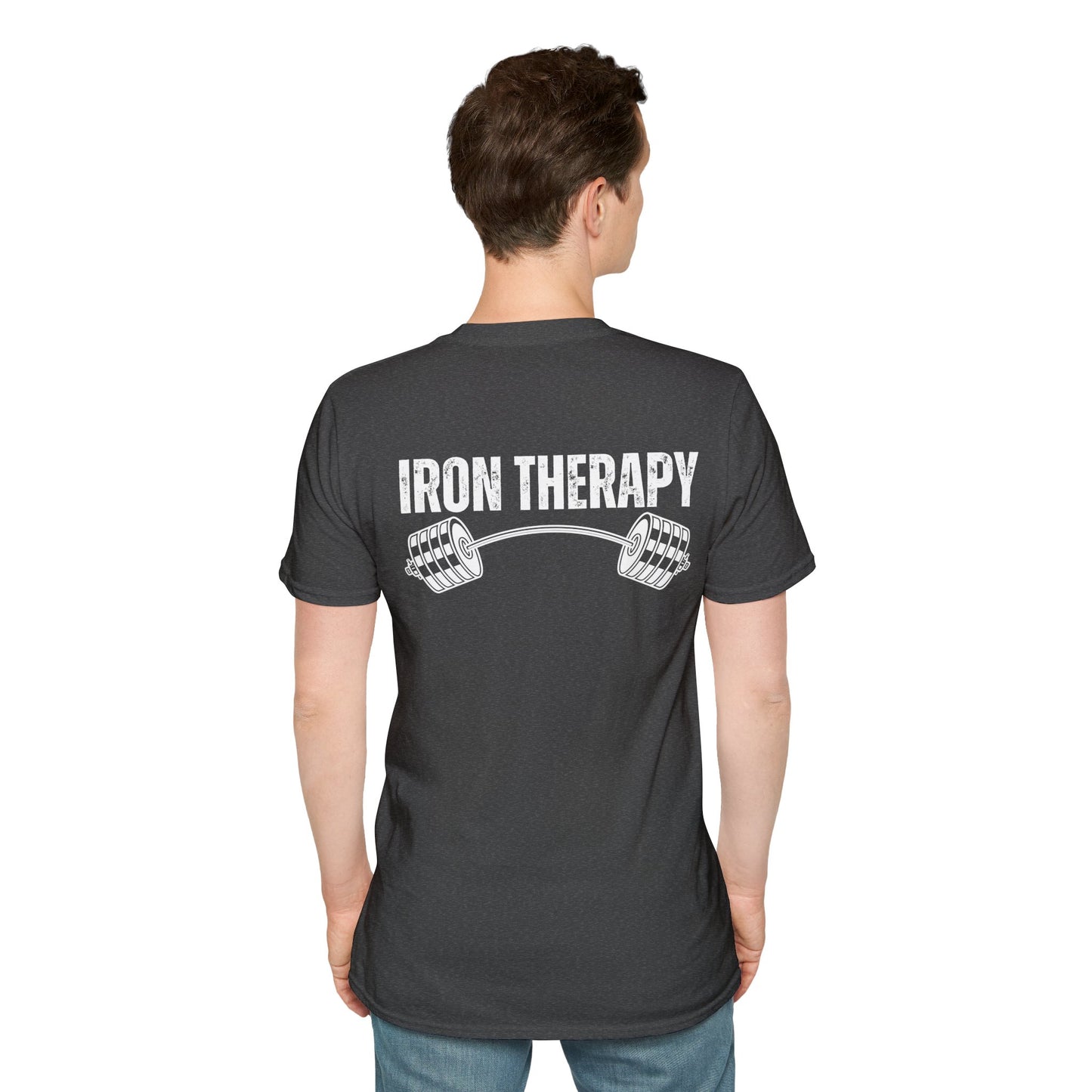 BACK DESIGN Gym Shirts Iron Therapy Gym shirt for Workout Lovers gift for Fitness Lover T-shirts for Men t shirt for Women's Tee Gym Rat gift Back Text