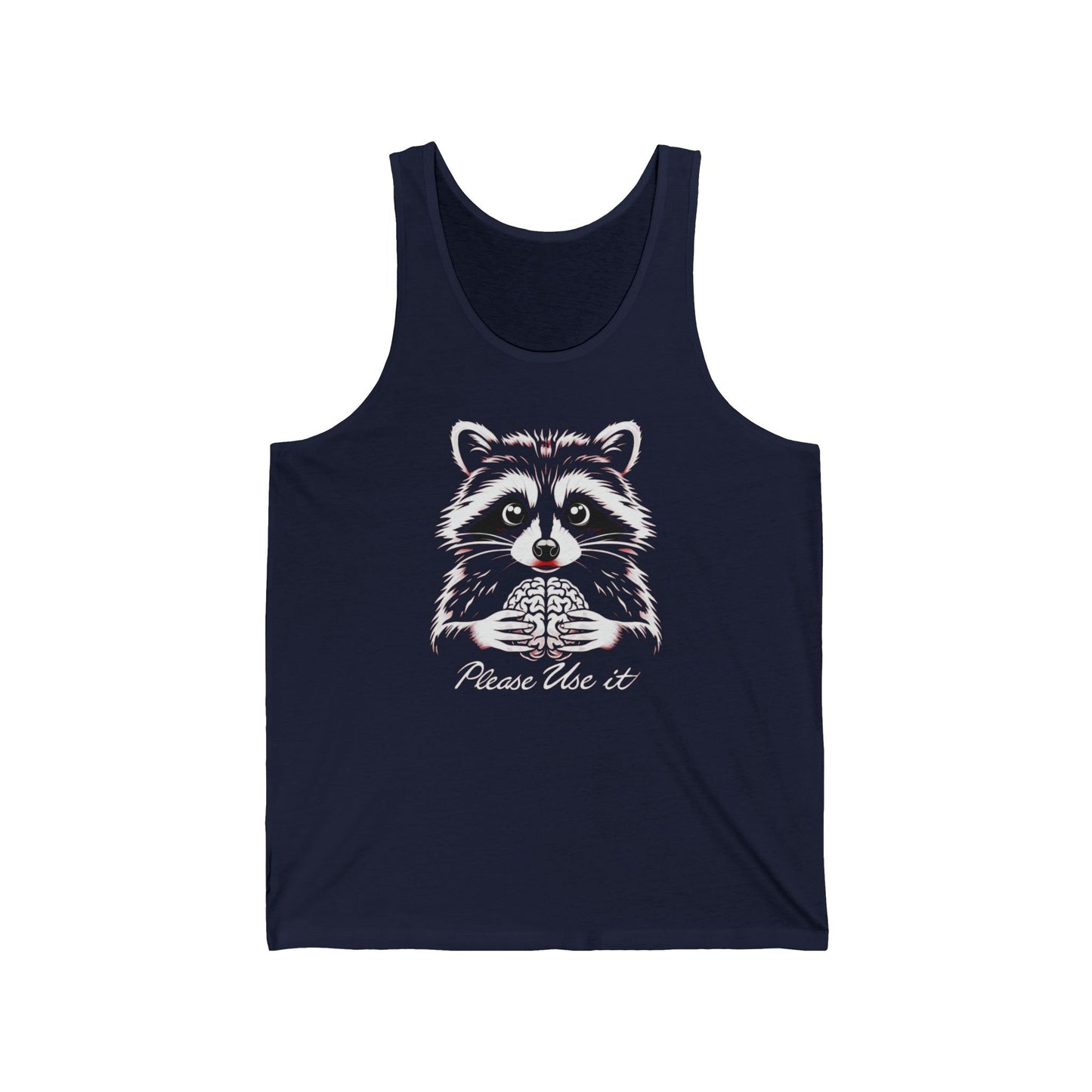 Funny Raccoon Tank Top, Unisex Jersey Tank for Gym, Workout, Use Your Brain, Sleeveless Tee, Muscle Tank, Fitness Apparel
