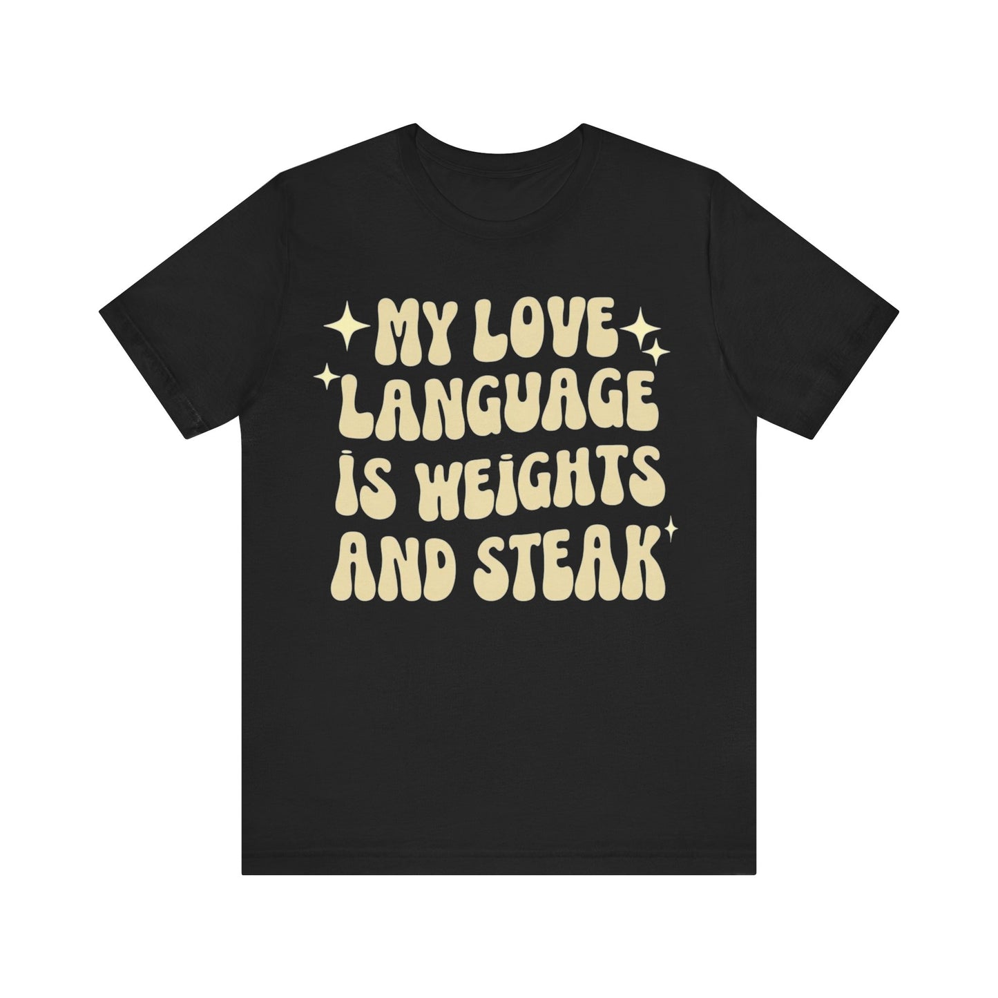 Weights and Steak Lover Unisex Tee, Gym Workout Shirt, Fitness Enthusiast Gift, Funny Weightlifting T-Shirt, Muscle Building Top