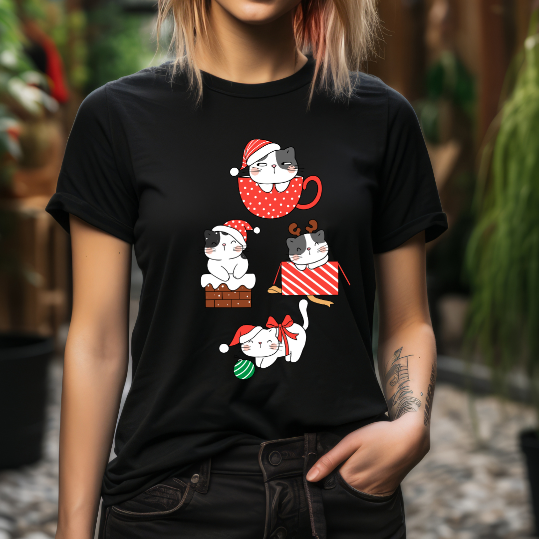 Cat T-shirt for Christmas presents for Cat Lady gifts for Cat Lover Tshirts for Women Christmas T Shirt for Holiday party Shirts for Her