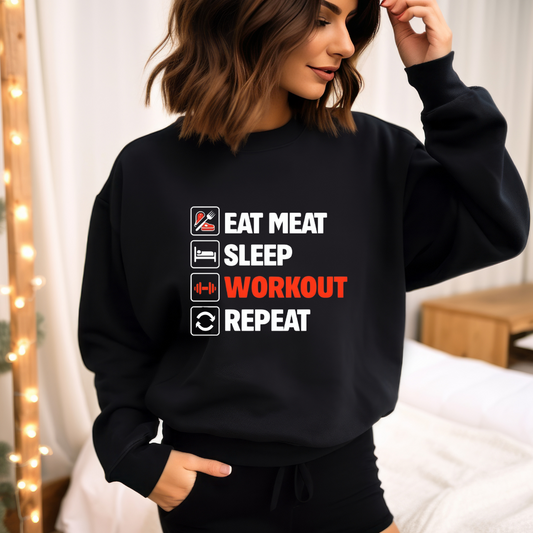 Meat Sweatshirt for Carnivore Sweatshirts for Funny CHristmas gifts for Workout Lovers gifts Eat Meat Sleep Workout Repeat Tee Shirt