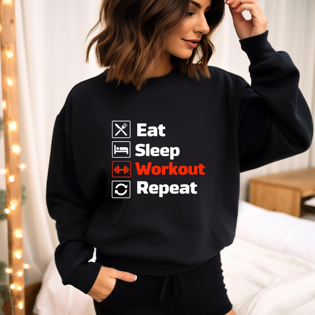 Workout Sweater for Gym Love Sweatshirts for Fitness Lovers Sweatshirt for Eat Sleep Workout Repeat Top for Gym Rat gift ideas Cross Fit