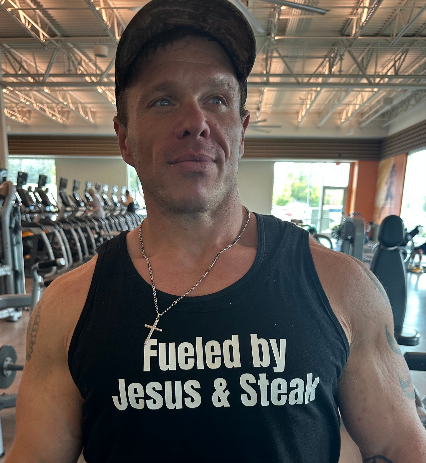 Fueled By Jesus and Steak Shirt for Christian Tank Top for the Gym Tank Tops for him gifts for her Christian Workout Shirts for Steak Lovers