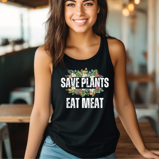 Eat Meat Tank Top For Carnivore Diet Tshirt Save Plants Eat Meat Tank Tops Funny Meat Pun BBQ quote Shirt for Funny Saying T-shirt for him
