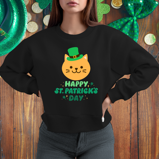 CAT Sweatshirt for Cat Lover gift Cat Sweatshirt for St. Patrick's Day gift for Cat Sweater gift for Cat Mom Sweatshirt Cat in a hat