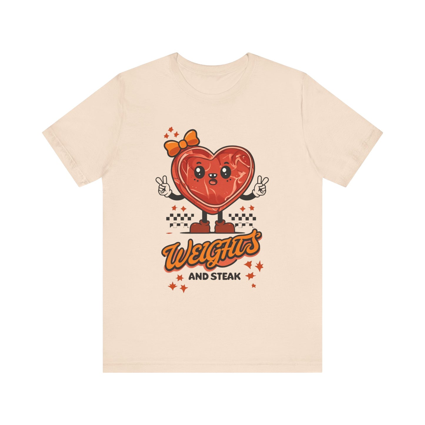 Funny Weights and Steak Unisex Tee, Gym Rat Workout Lover Gift Shirt, Fitness Apparel, Hilarious Exercise Top, Weightlifting Humor T-Shirt