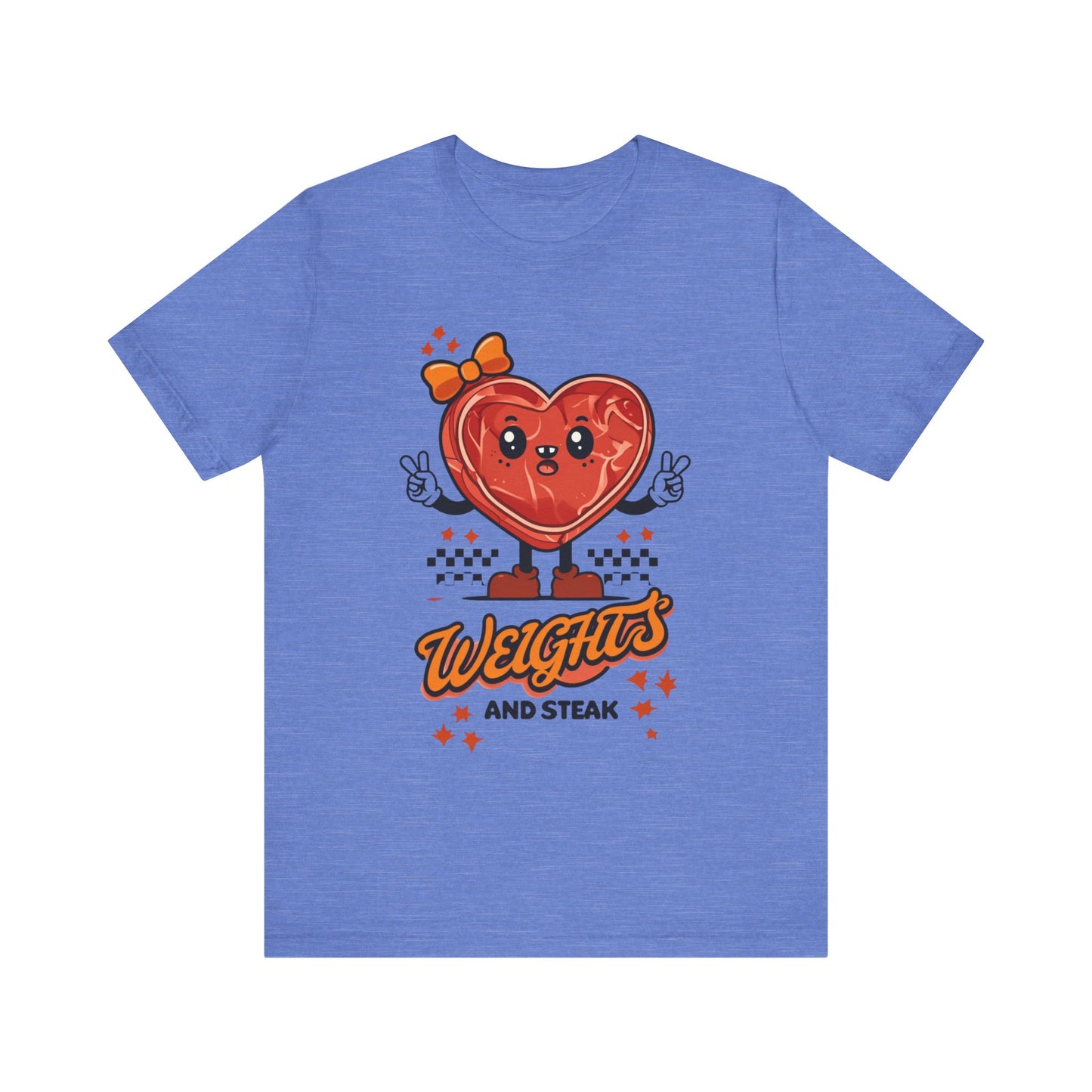 Funny Weights and Steak Unisex Tee, Gym Rat Workout Lover Gift Shirt, Fitness Apparel, Hilarious Exercise Top, Weightlifting Humor T-Shirt