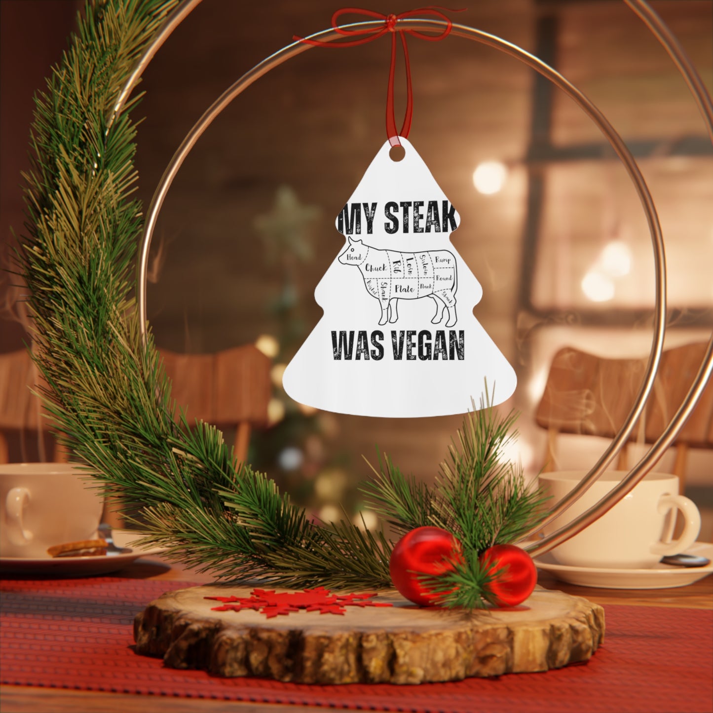Funny Christmas Ornament for Carnivore Diet gifts for Christmas Metal Ornaments Carnivore Keychains My Steak Was Vegan Tree Ornament
