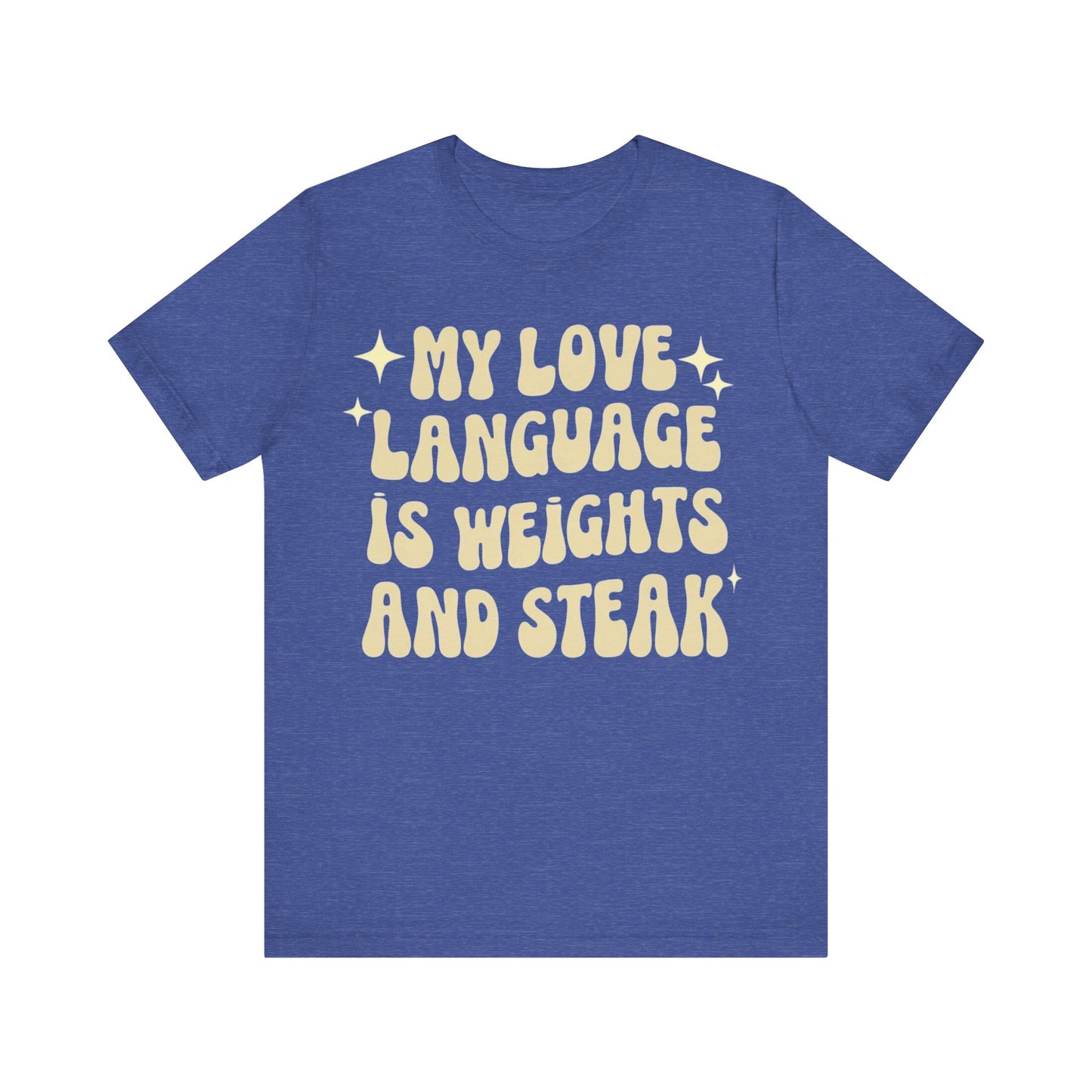 Weights and Steak Lover Unisex Tee, Gym Workout Shirt, Fitness Enthusiast Gift, Funny Weightlifting T-Shirt, Muscle Building Top