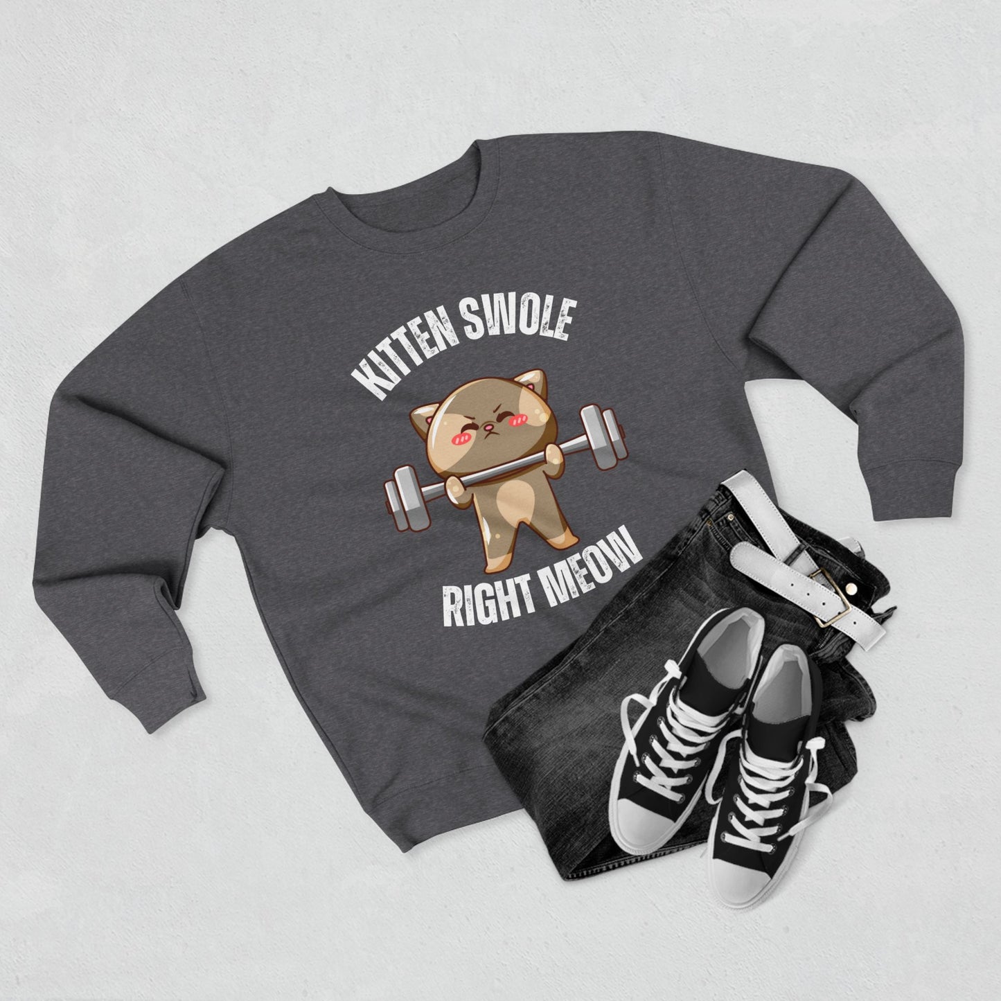 Kitten Swole Right Meow Sweatshirt, Cat Lover Gift, Funny Animal Sweater, Pet Owner Jumper, Cute Kitty Top, Workout Pullover
