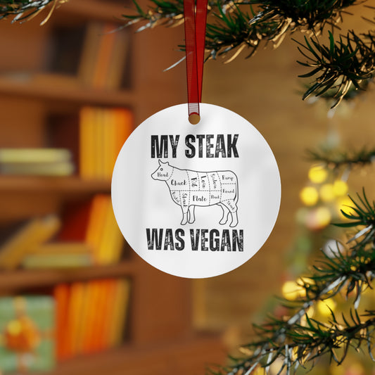 Funny Christmas Ornament for Carnivore Diet gifts for Christmas Metal Ornaments Carnivore Keychains My Steak Was Vegan Tree Ornament