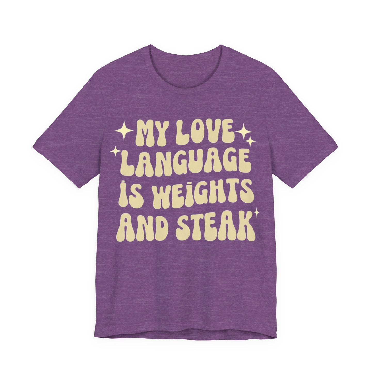 Weights and Steak Lover Unisex Tee, Gym Workout Shirt, Fitness Enthusiast Gift, Funny Weightlifting T-Shirt, Muscle Building Top