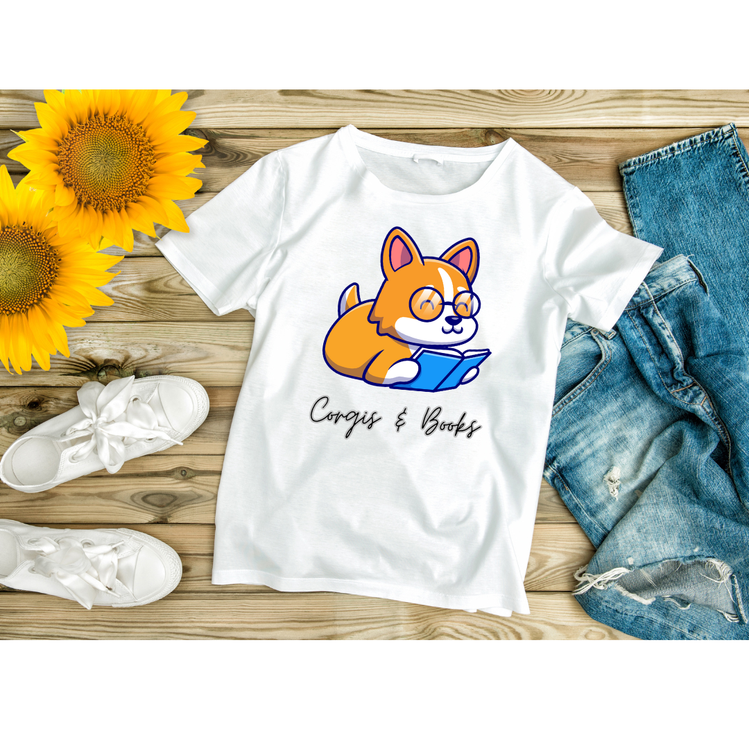 Corgi's & Books T Shirt for Corgi Lover Gift for Book Lover Soft Cotton T-shirt Dog Lovers Shirts Book Lover Shirt