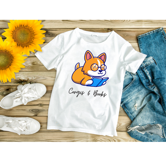 Corgi's & Books T Shirt for Corgi Lover Gift for Book Lover Soft Cotton T-shirt Dog Lovers Shirts Book Lover Shirt