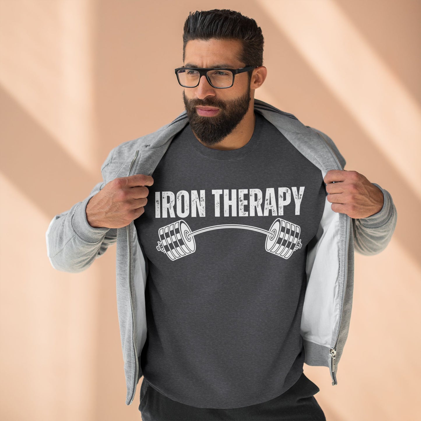 Iron Therapy Unisex Crewneck Sweatshirt, Workout Sweatshirt, Gym Clothes, Fitness Jumper, Exercise Pullover