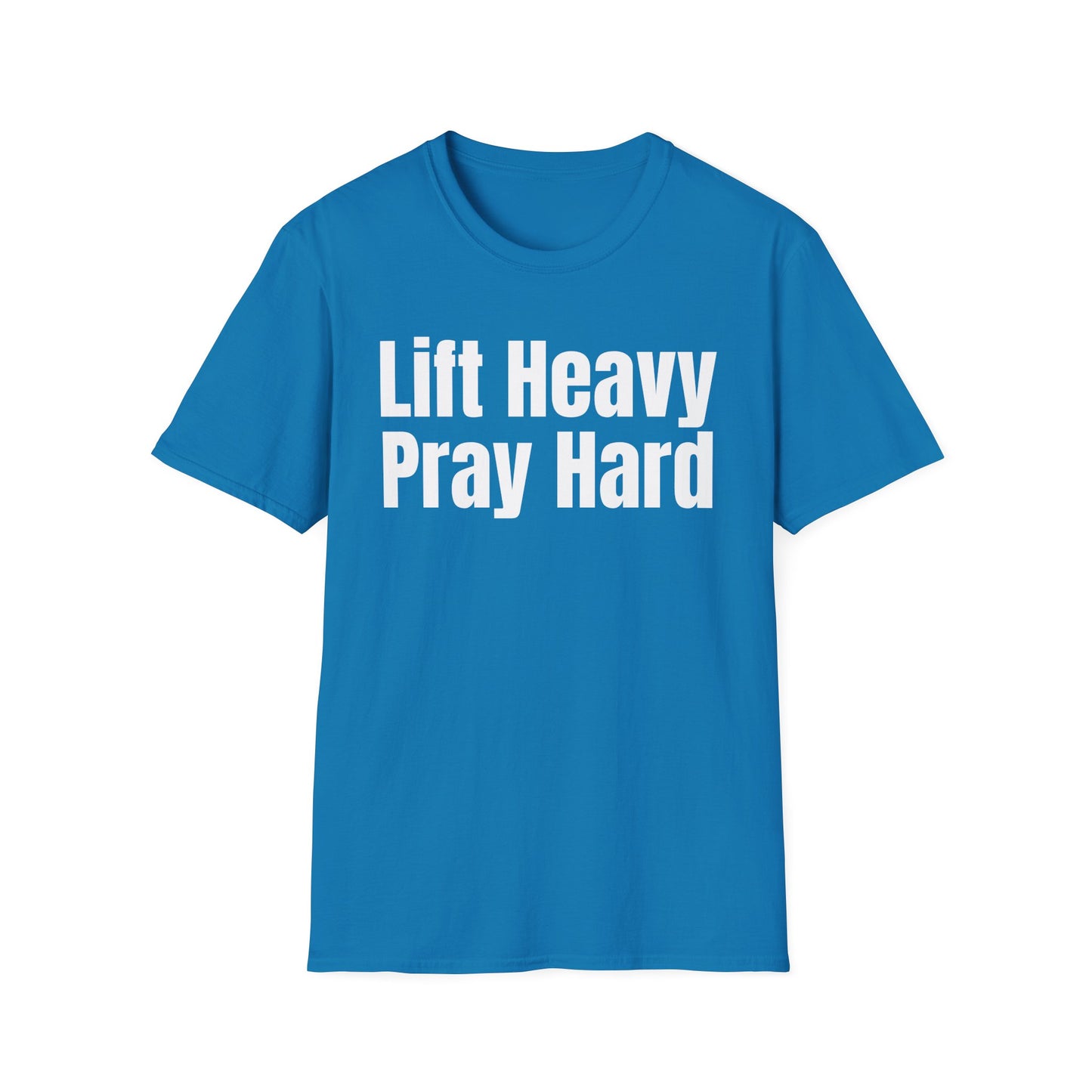 Christian Workout T-Shirt, Religious Exercise Shirt, Inspirational Gym Tee, Unisex Softstyle Top, Lift Heavy Pray Hard Apparel