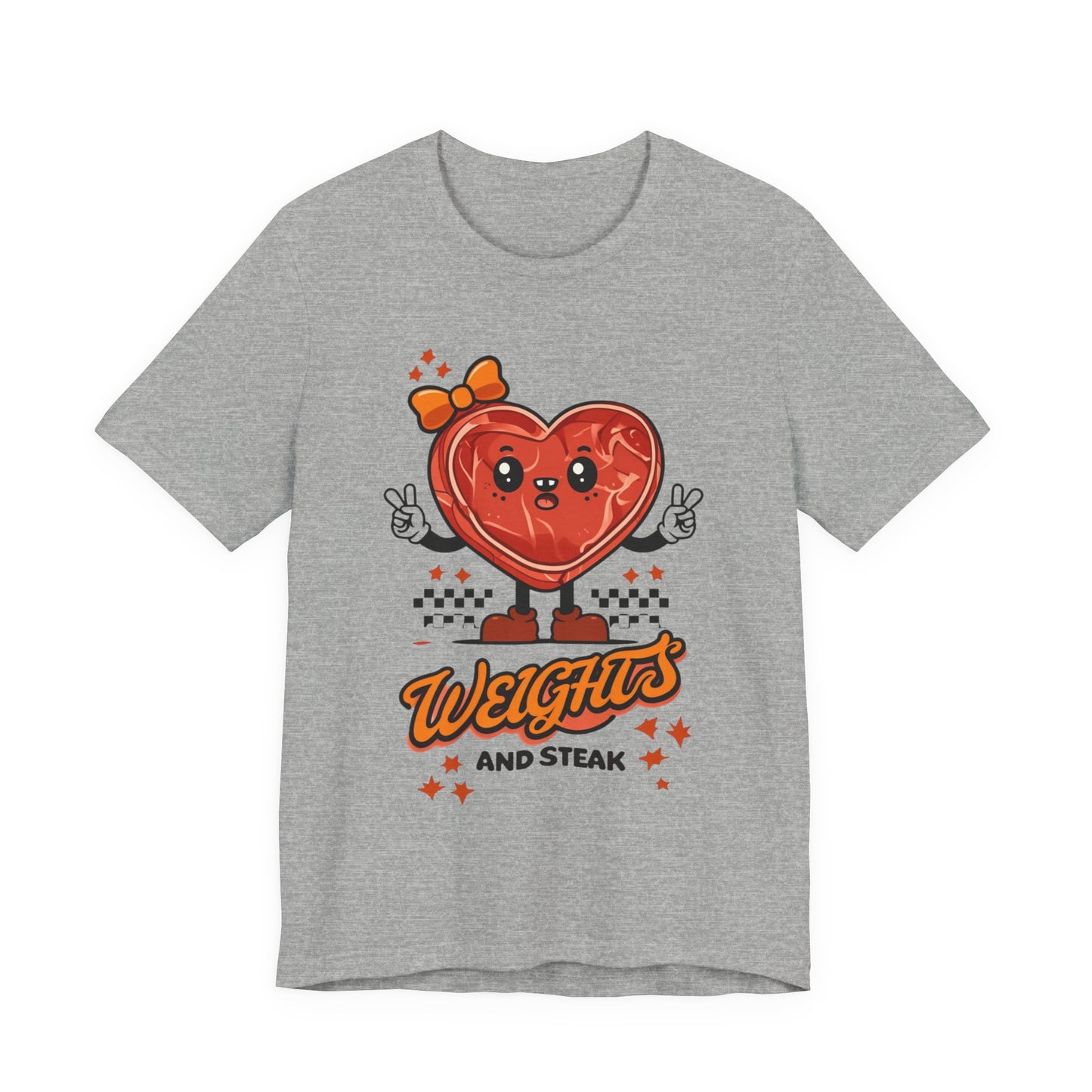 Funny Weights and Steak Unisex Tee, Gym Rat Workout Lover Gift Shirt, Fitness Apparel, Hilarious Exercise Top, Weightlifting Humor T-Shirt