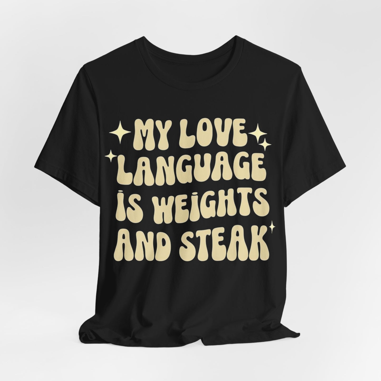 Weights and Steak Lover Unisex Tee, Gym Workout Shirt, Fitness Enthusiast Gift, Funny Weightlifting T-Shirt, Muscle Building Top