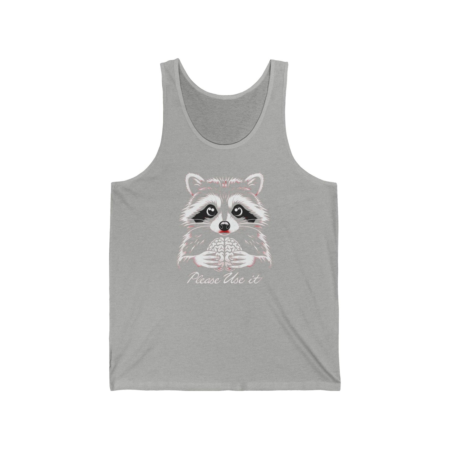 Funny Raccoon Tank Top, Unisex Jersey Tank for Gym, Workout, Use Your Brain, Sleeveless Tee, Muscle Tank, Fitness Apparel