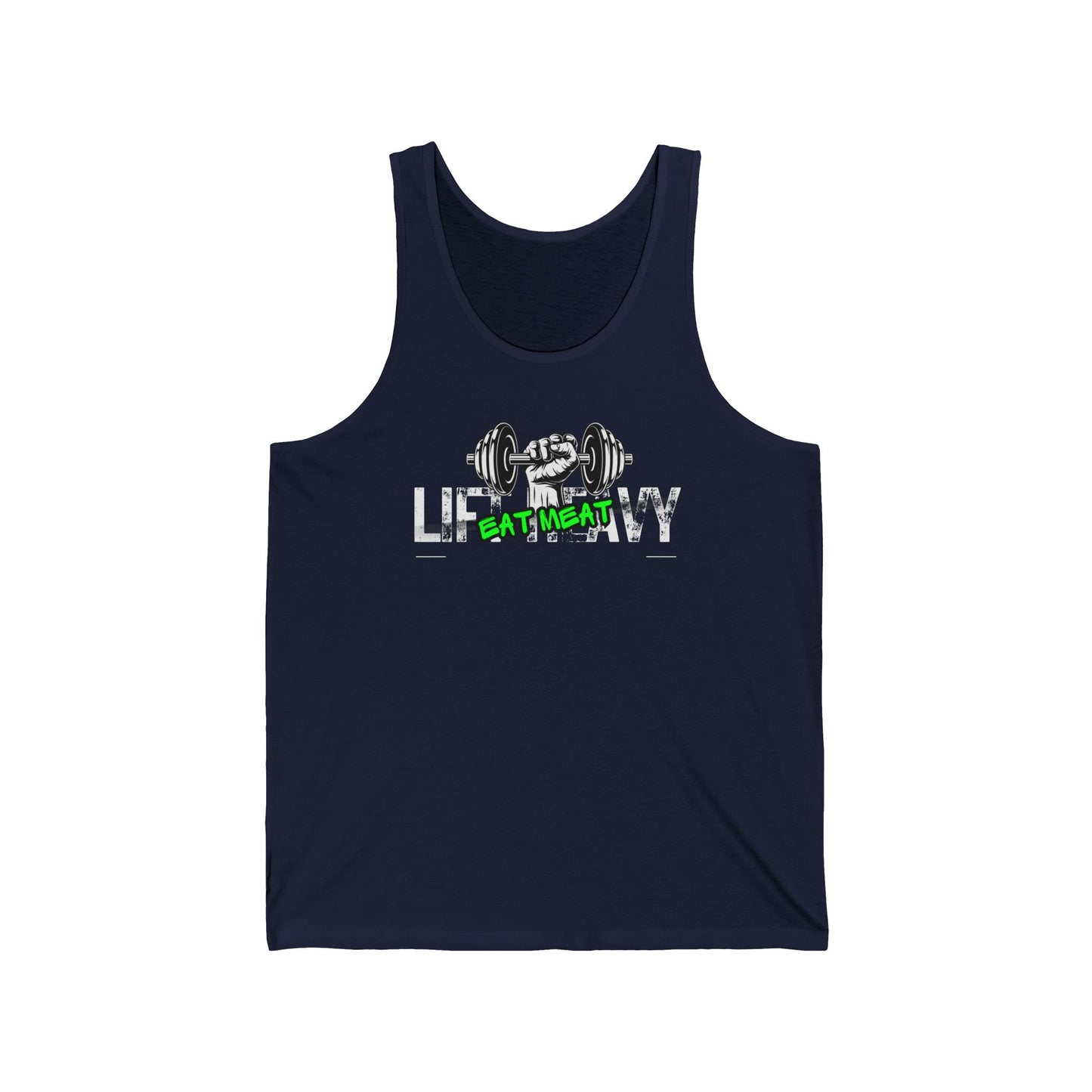Unisex Tank Top, Weightlifting Workout Muscle Tee, Fitness Gym Apparel, Lift Heavy Eat Meat Sleeveless Shirt, Bodybuilding Exercise Clothing