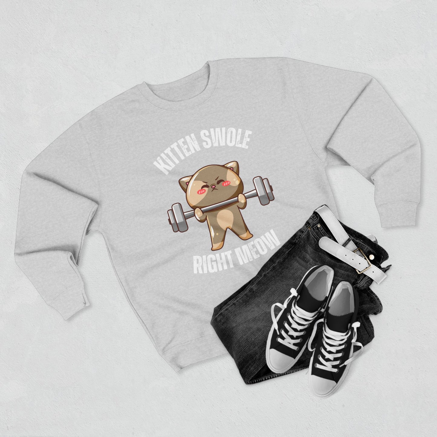 Kitten Swole Right Meow Sweatshirt, Cat Lover Gift, Funny Animal Sweater, Pet Owner Jumper, Cute Kitty Top, Workout Pullover