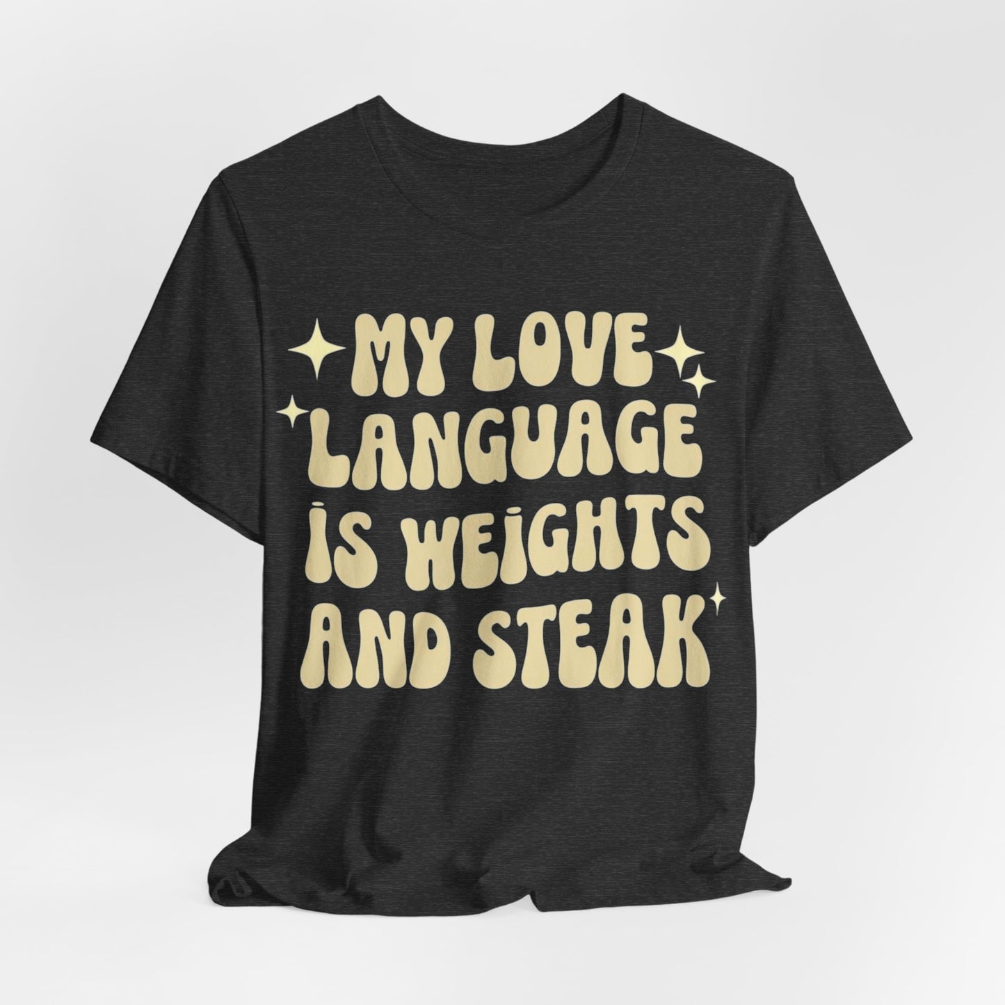 Weights and Steak Lover Unisex Tee, Gym Workout Shirt, Fitness Enthusiast Gift, Funny Weightlifting T-Shirt, Muscle Building Top