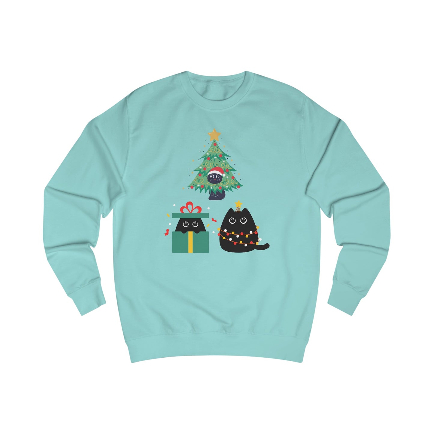 Cat Christmas Sweatshirts for Black Cat Lover gifts for Christmas Kitty Sweatshirt for Cat Mom Christmas present for Women