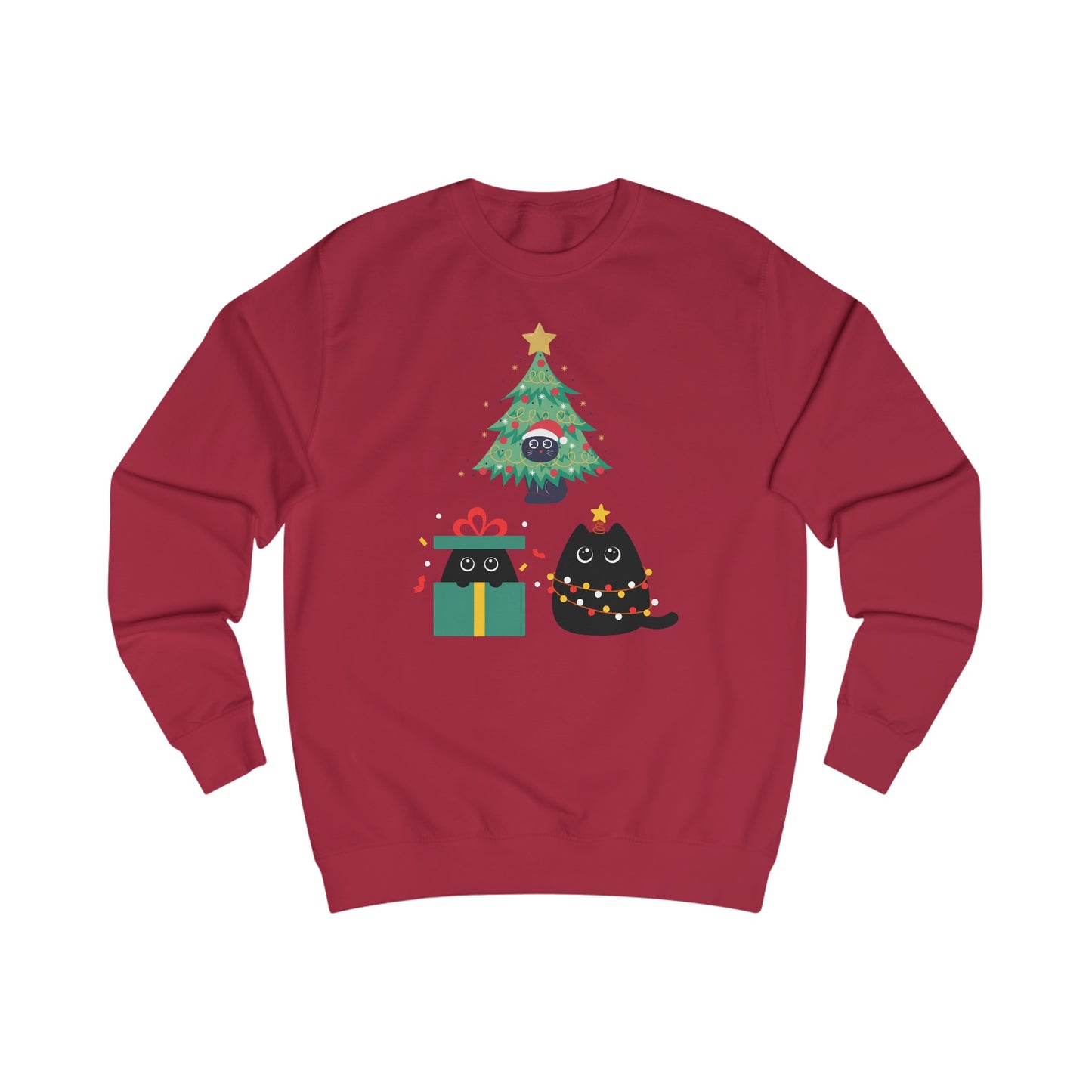 Cat Christmas Sweatshirts for Black Cat Lover gifts for Christmas Kitty Sweatshirt for Cat Mom Christmas present for Women