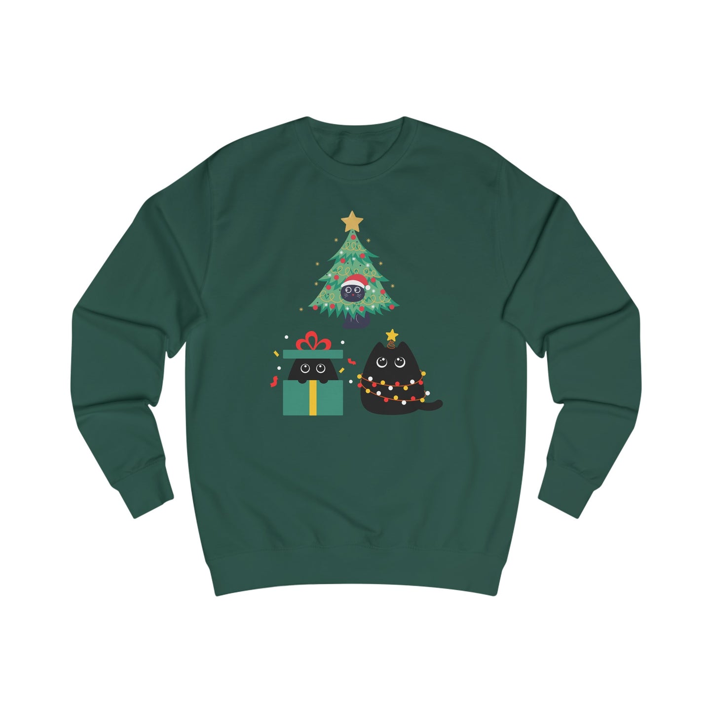 Cat Christmas Sweatshirts for Black Cat Lover gifts for Christmas Kitty Sweatshirt for Cat Mom Christmas present for Women