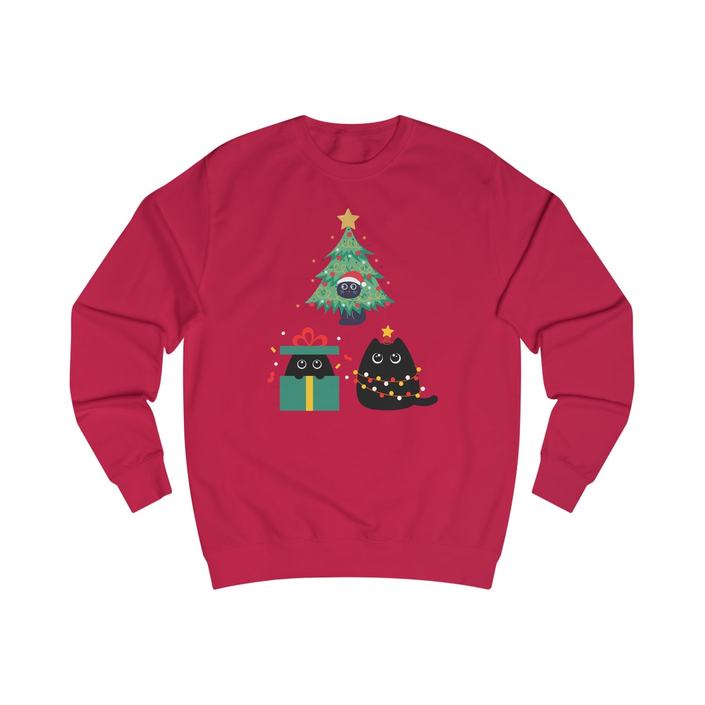 Cat Christmas Sweatshirts for Black Cat Lover gifts for Christmas Kitty Sweatshirt for Cat Mom Christmas present for Women