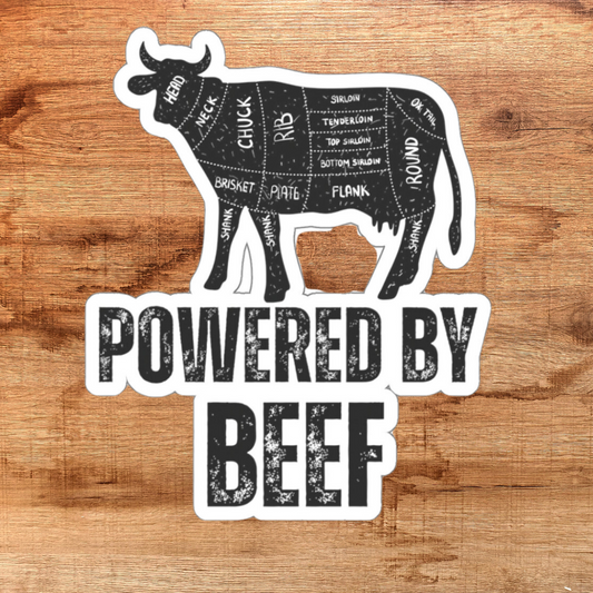 Powered by Beef Lover sticker for Meat Lovers gifts Carnivore Diet sticker for Grilling gift for BBQ Barbecue Steak Lover gift