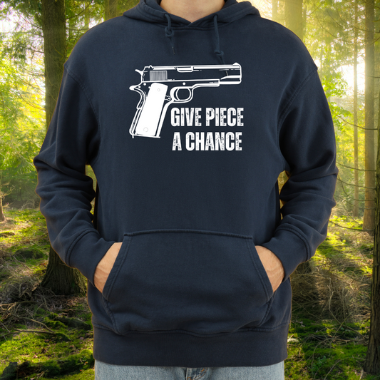 Gun Lover Hoodie Funny Hoodie for Mens gifts for Him Conservative Hoodie for Republican gift 1911 Pistol Give Piece A Chance