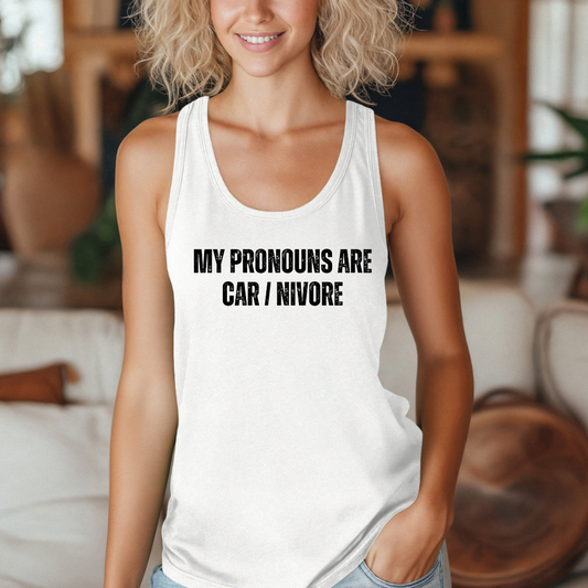 Funny Carnivore Tank Top My Pronouns are Car / Nivore Tank Tops for Carnivore gift for Her gifts for Women Meat Lover gift ideas