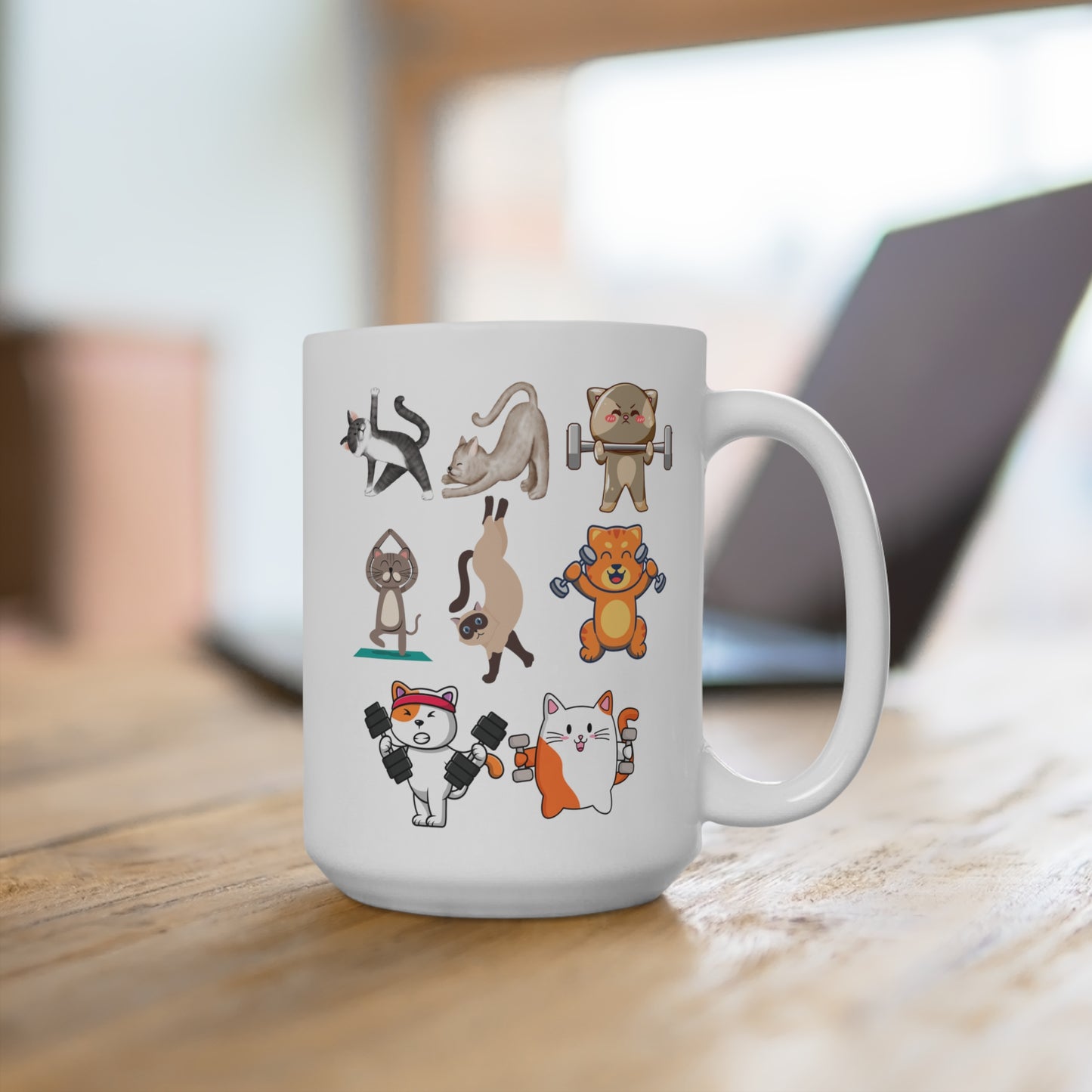 Funny Gym Cats Mug Cats Working out Lifting Weights Mug for Cat Lover Gift Working Out & Siamese cat YOGA time! Ceramic Mug 15oz