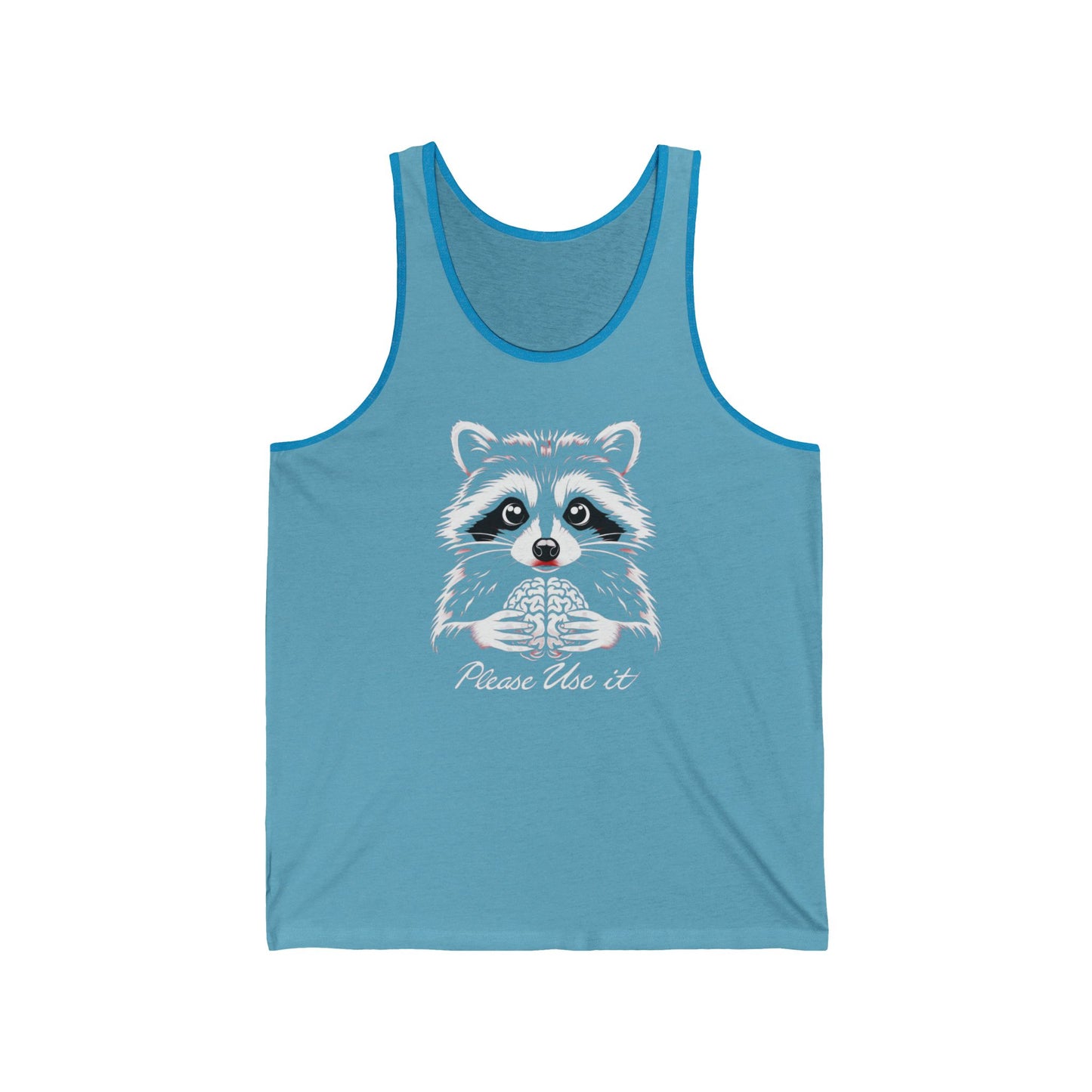 Funny Raccoon Tank Top, Unisex Jersey Tank for Gym, Workout, Use Your Brain, Sleeveless Tee, Muscle Tank, Fitness Apparel