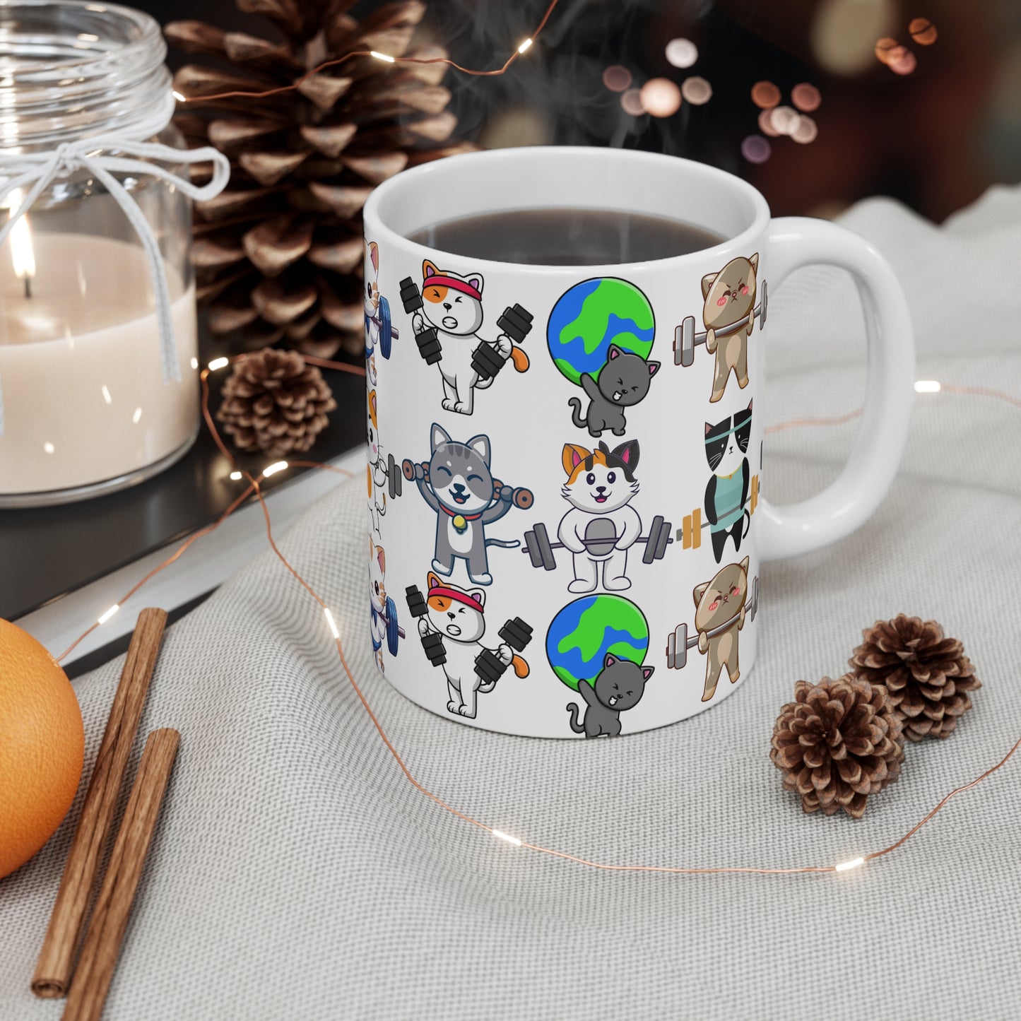 Funny Cat Gym Mug for Cat Love gift of Cute Cat Coffee Mug for Cat mom gift for Her, Cats Working out Coffee Cup 110z