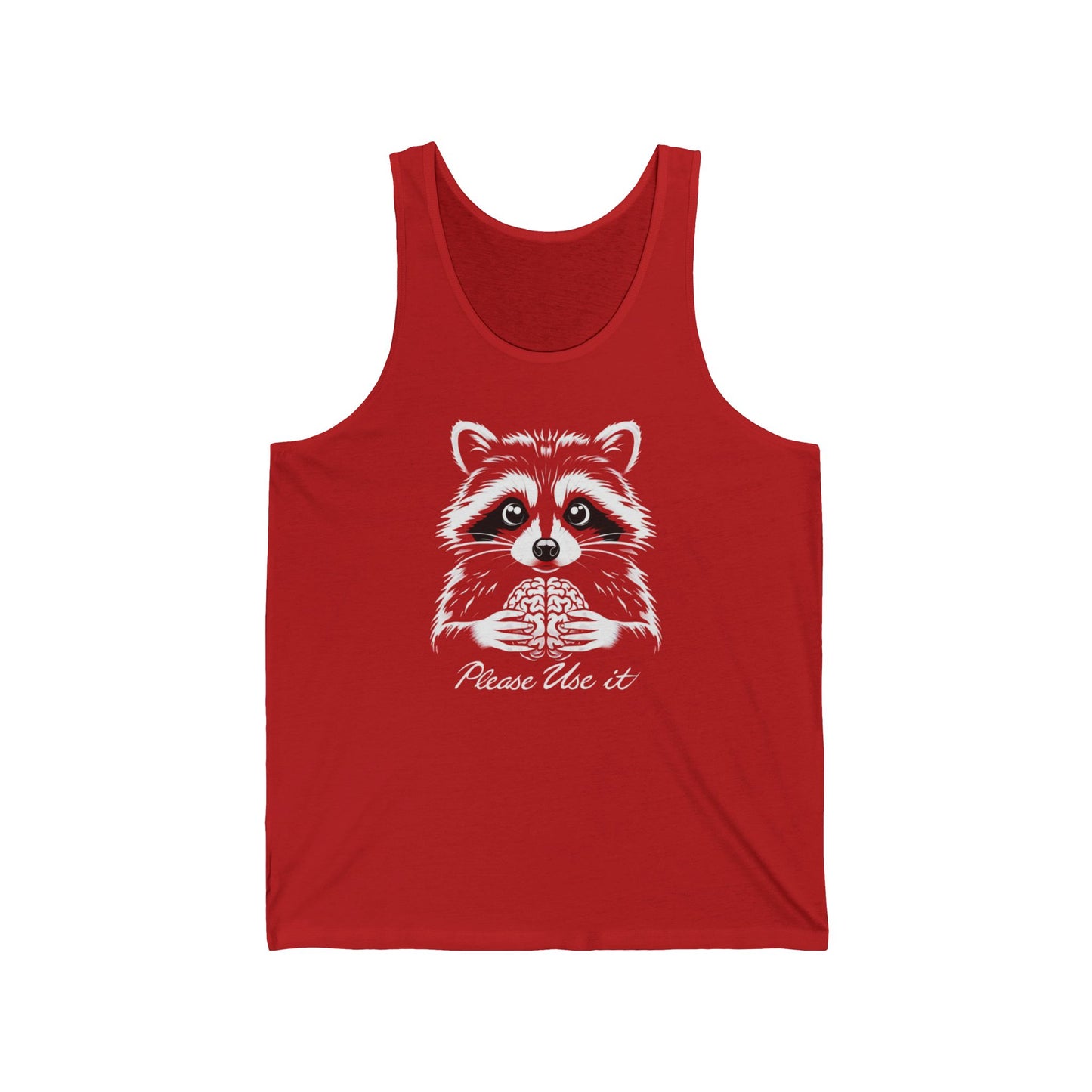 Funny Raccoon Tank Top, Unisex Jersey Tank for Gym, Workout, Use Your Brain, Sleeveless Tee, Muscle Tank, Fitness Apparel