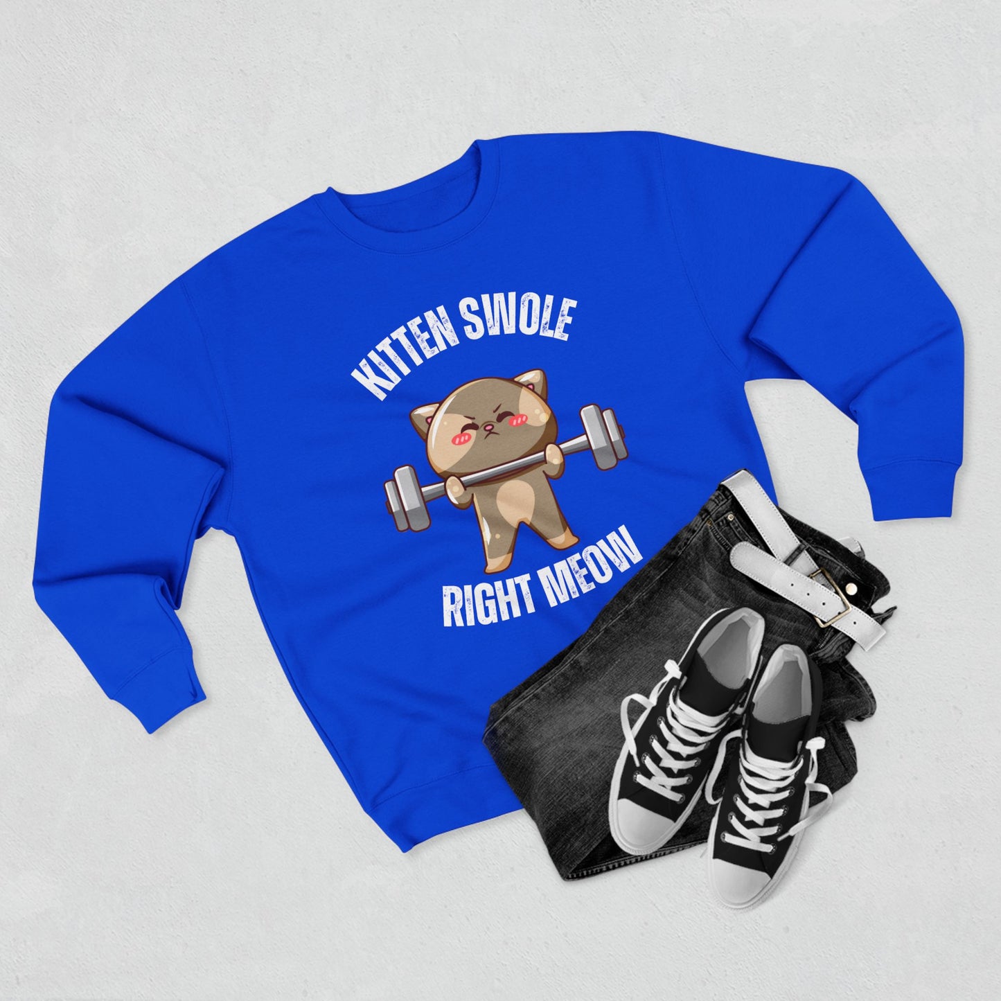 Kitten Swole Right Meow Sweatshirt, Cat Lover Gift, Funny Animal Sweater, Pet Owner Jumper, Cute Kitty Top, Workout Pullover