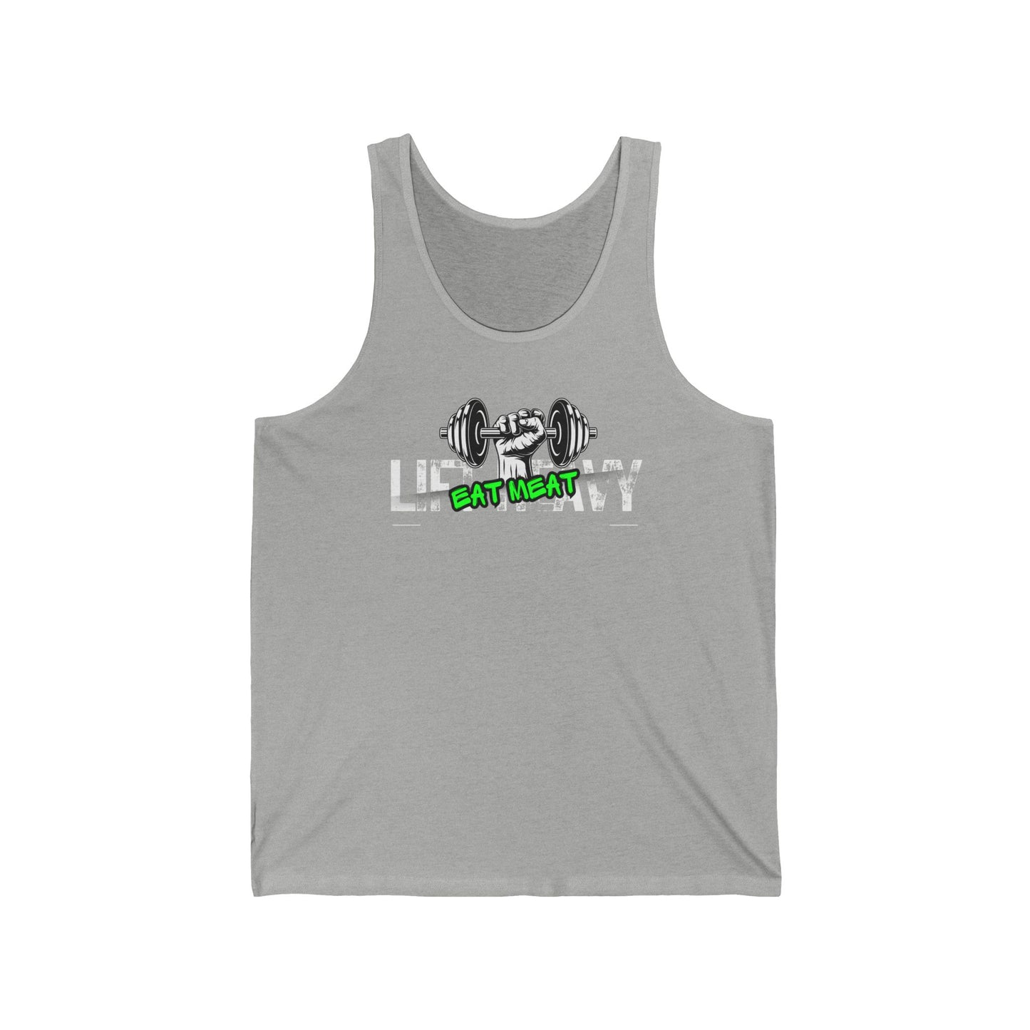 Unisex Tank Top, Weightlifting Workout Muscle Tee, Fitness Gym Apparel, Lift Heavy Eat Meat Sleeveless Shirt, Bodybuilding Exercise Clothing