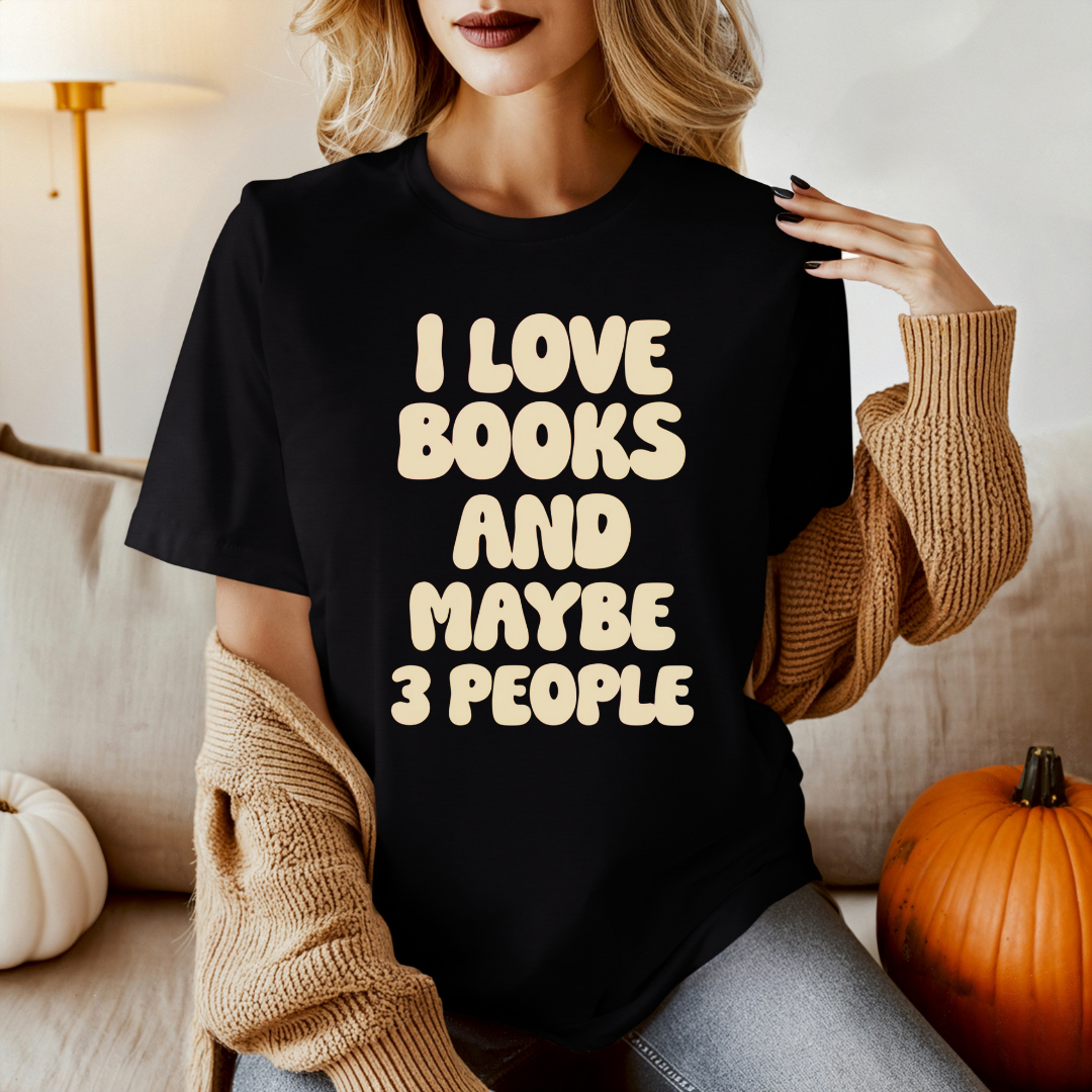 I Love Books and Maye 3 People Shirt Funny Retro TShirt for Bookworm gifts for Bookish Tee Shirt Reading Lover T-shirts Reading TShirt