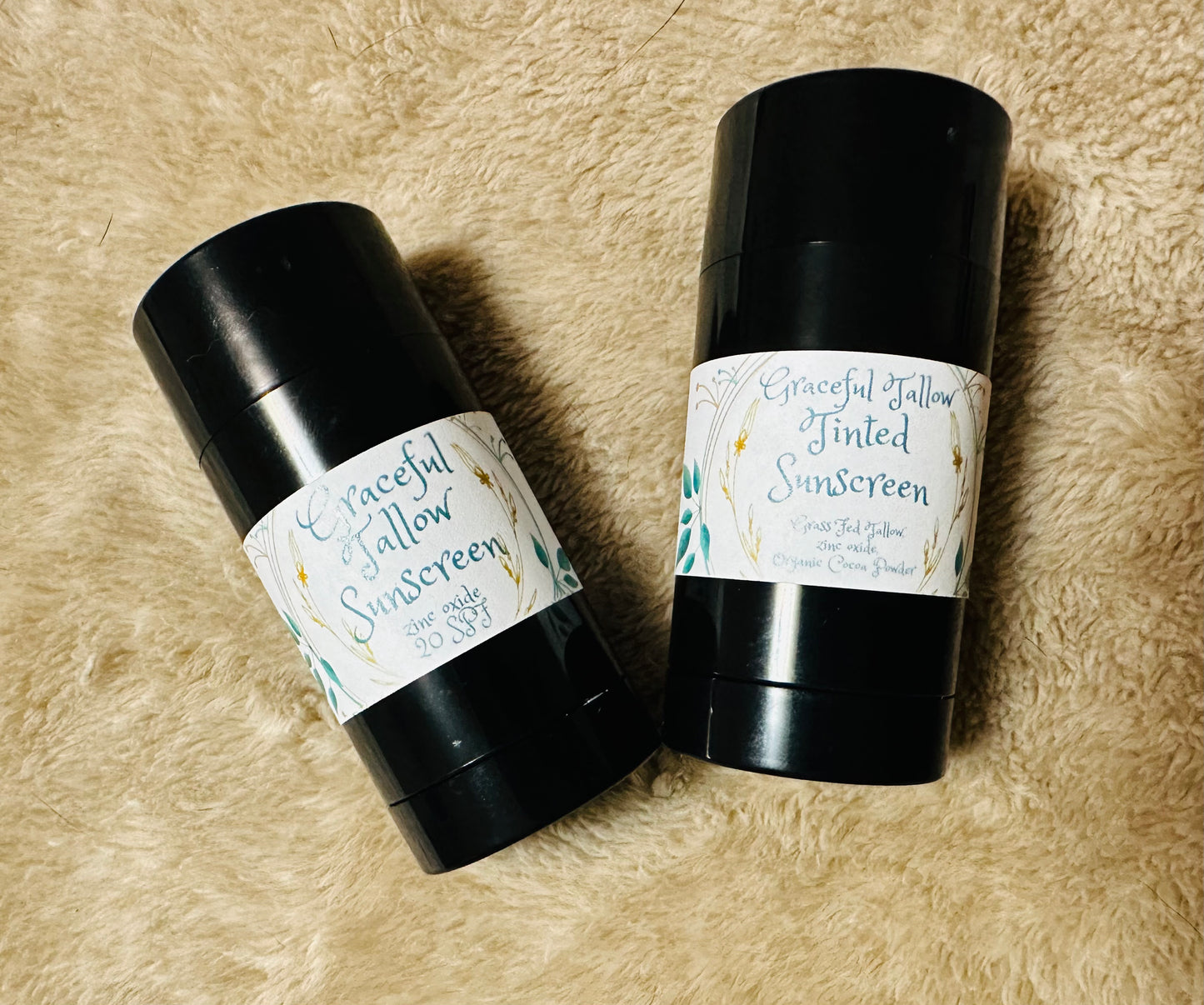 Tallow Emu Oil Sunscreen Stick Tinted & Regular Zinc Oxide Sunscreens Sticks for Non-toxic Sun Protection Chocolate Vanilla Peppermint & Fragrance Free