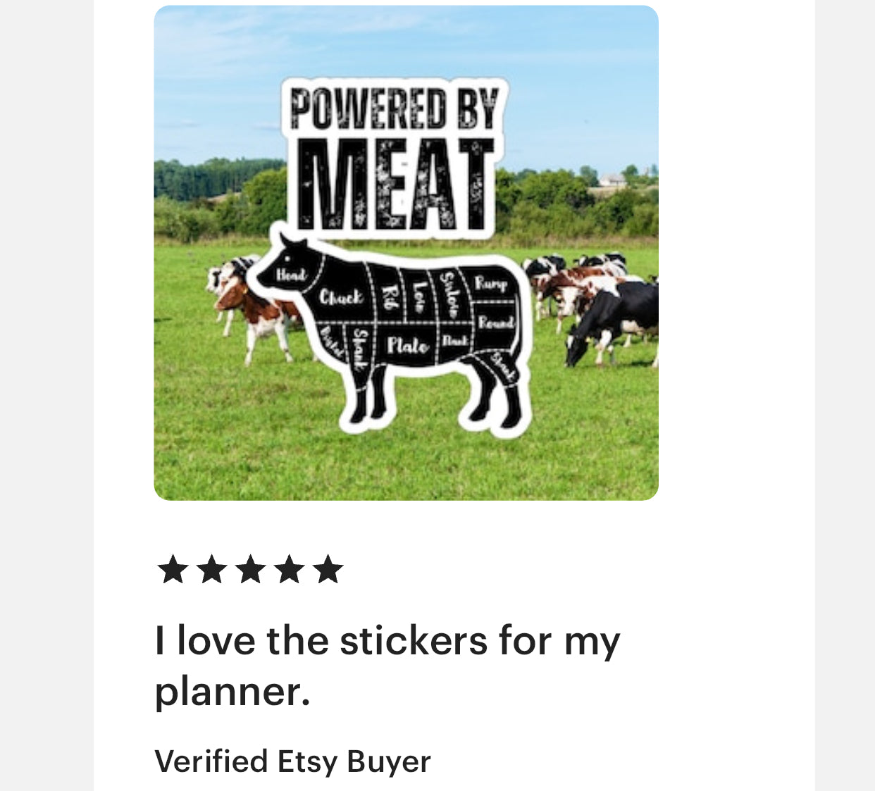 Powered By Meat Funny Cow Sticker for Carnivore gift for Meat Lovers gifts for bbq lover grilling sticker food stickers foodie gifts