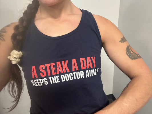 Funny Meat Tank Top Steak Lover T-shirt gift for Meat Lover Gift Meat lovers Shirt Carnivore  A Steak A Day Keeps The Doctor Away Gym Workout Tank Tops