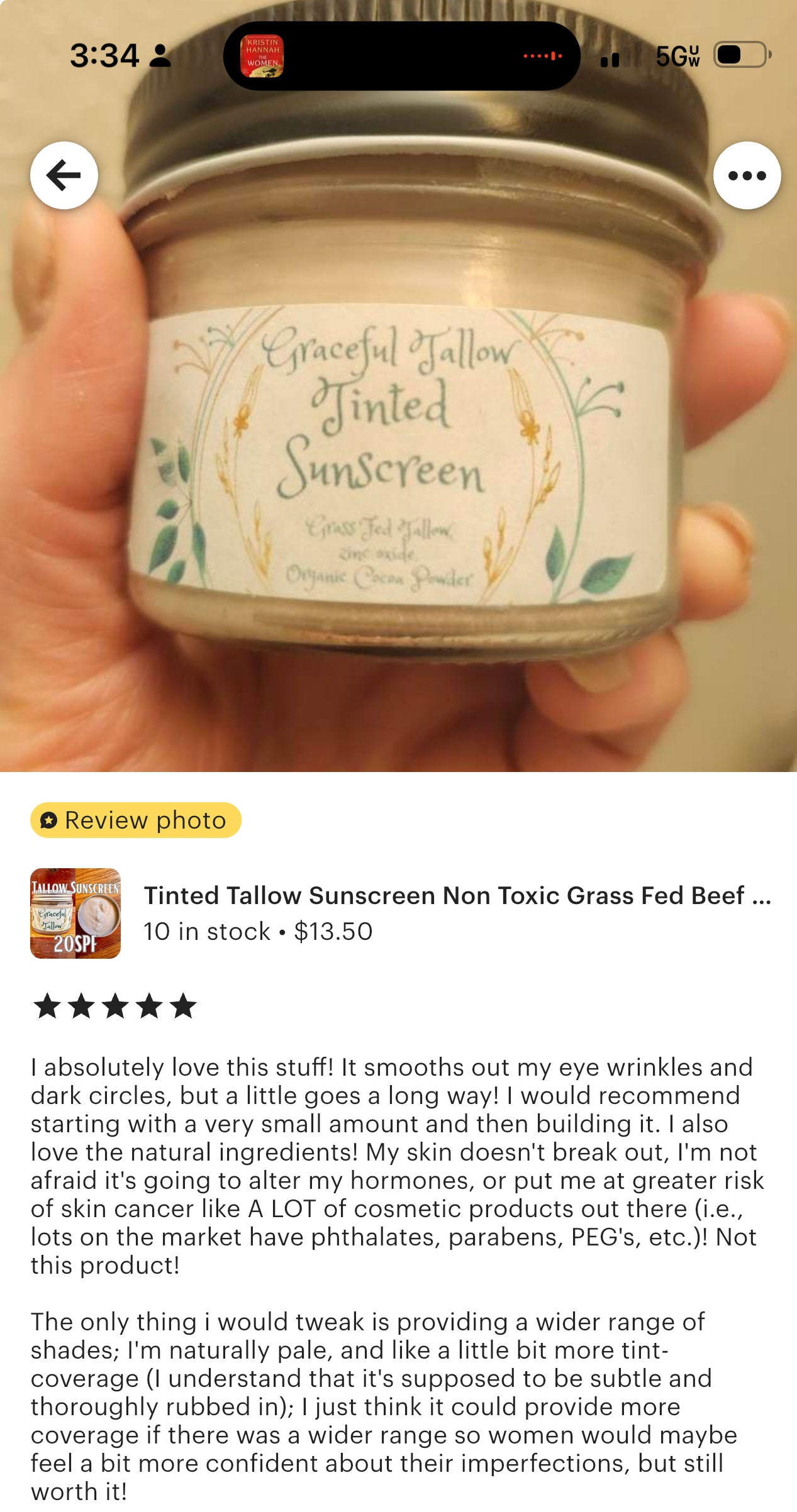 TINTED Tallow Sunscreen Non Toxic Grass Fed Beef Tallow Face & Body Lotion / Eye Cream! Skin care gift for Mom gifts Non-Nano Zinc Oxide
