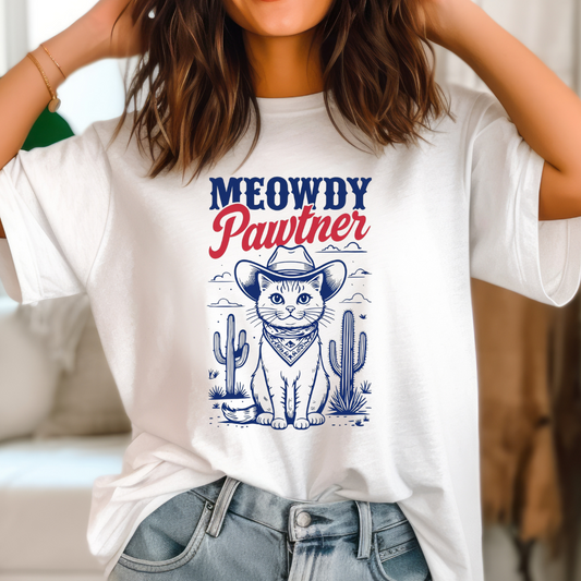 Meowdy Shirt Cowboy Cat Tshirt Funny Cat Shirts for Cowgirl gifts for Cow Boy T-shirt for Cat Lover presents for Holiday gift Meowdy Partner