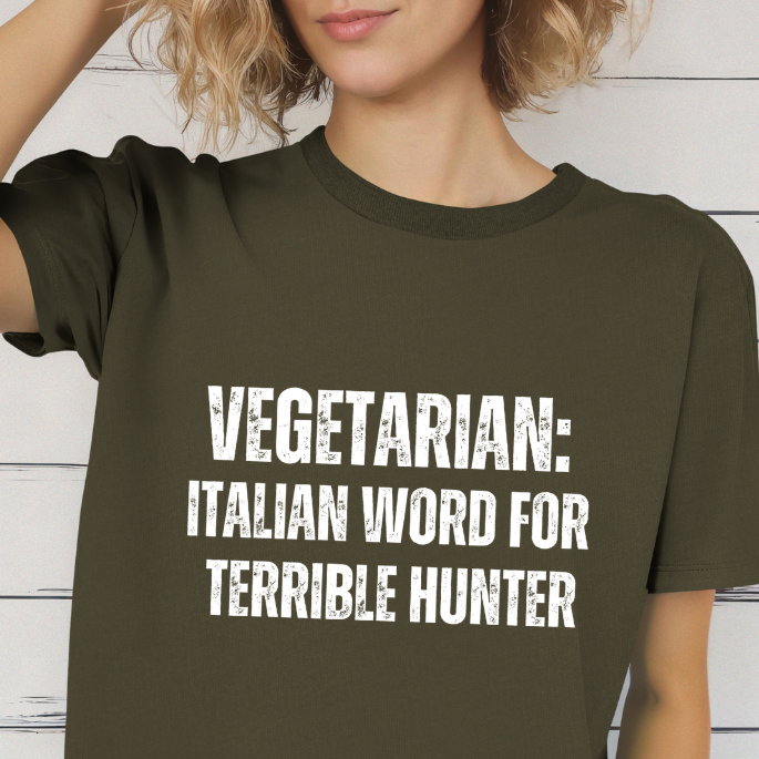 Hunting T Shirt for Funny Hunting Shirts for Hunter gift for Outdoors man gifts for hunting Season VEGETARIAN Definition for Terrible Hunter