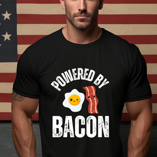 Powered by Bacon Shirt for Bacon Lover gift for Meat Lovers Tshirt for Carnivore Diet T-shirts for mens gifts for Her gift for Him