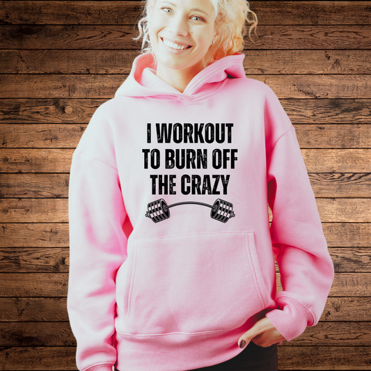 I Workout To Burn Off The Crazy Hoodie Funny Workout Hoodies for Gym Lover gift for Fitness Lover Hooded Sweat Shirt for Gym Rat Powerlifting Hoodie for Weightlifting gift